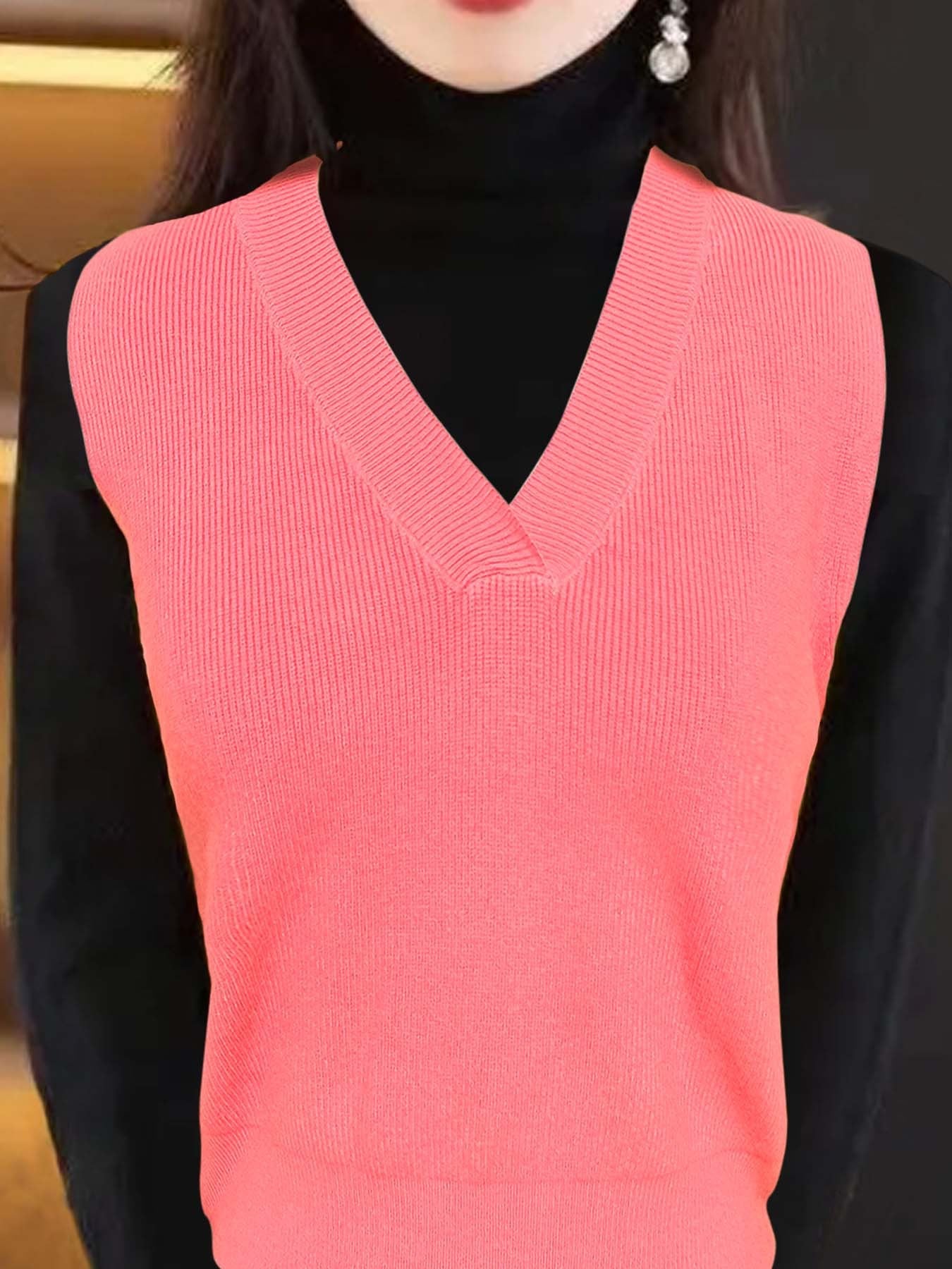 Damen elegantes V-Ausschnitt Strickoberteil WW