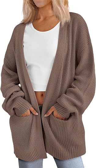 Damen Grobstrick Cardigan mit offenem Schnitt und praktischen Taschen WW