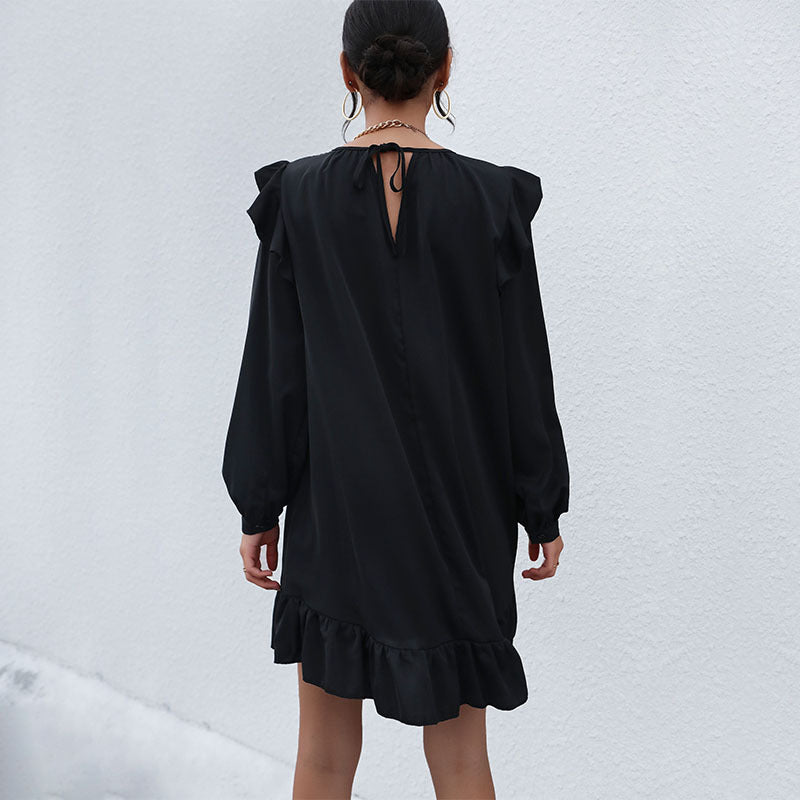 Damen Freizeitkleid mit voluminösen Rüschendetails und eleganter Taillierung WW
