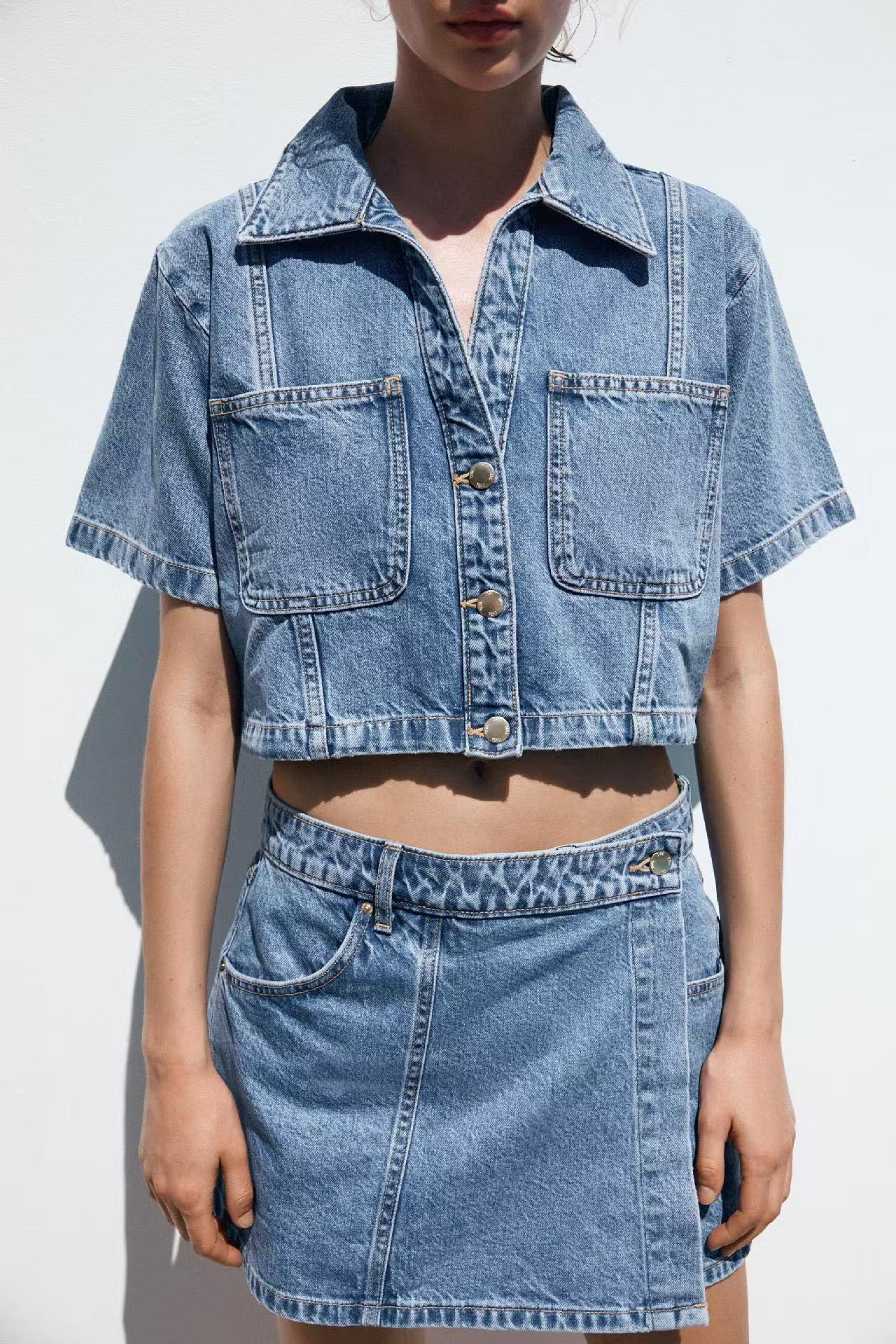Damen Denim-Cropjacke mit aufgesetzten Taschen WW