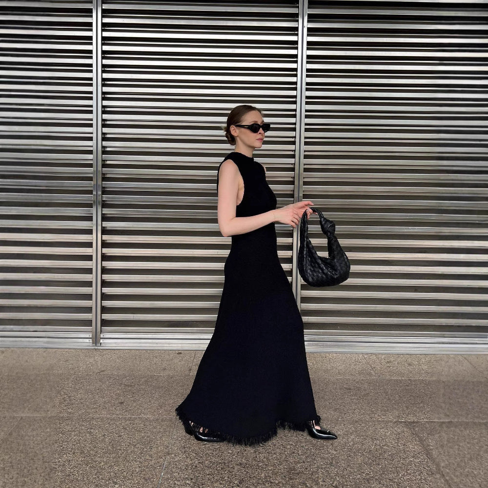 Damen Maxikleid mit Fransen und feiner Struktur WW