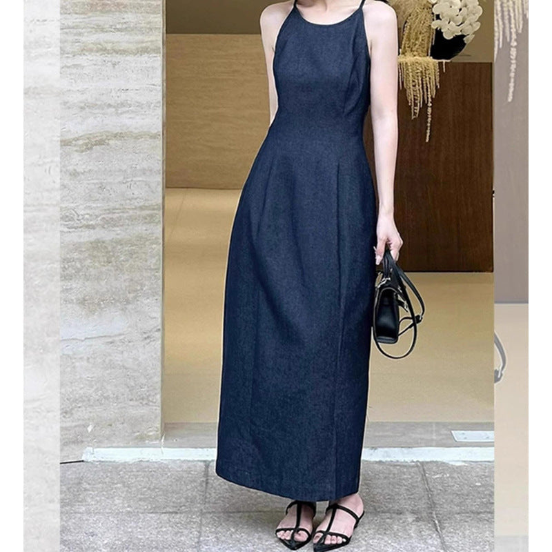 Damen Ärmelloses Denim Maxikleid WW
