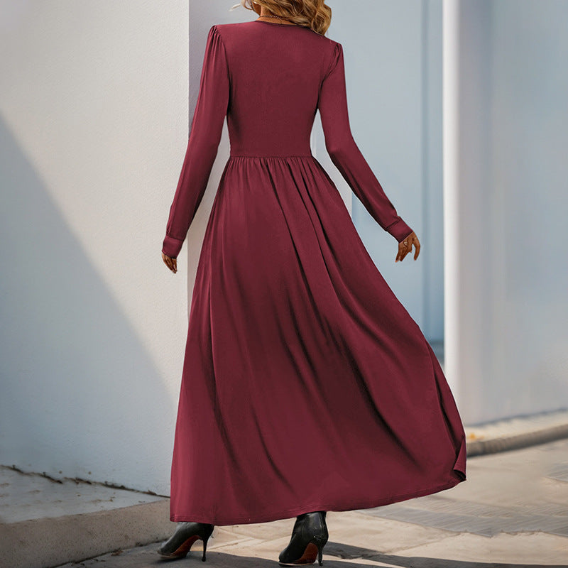 Damen Maxikleid mit tiefem V-Ausschnitt und eleganter Raffung WW