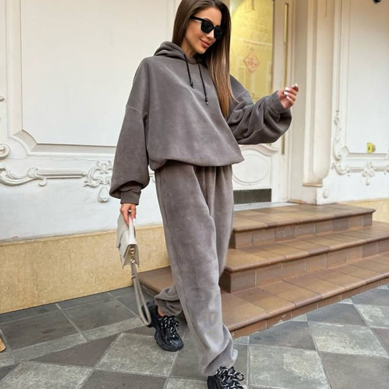 Damen Fleece-Hoodie und Jogginghose-Set mit lockerer Passform WW
