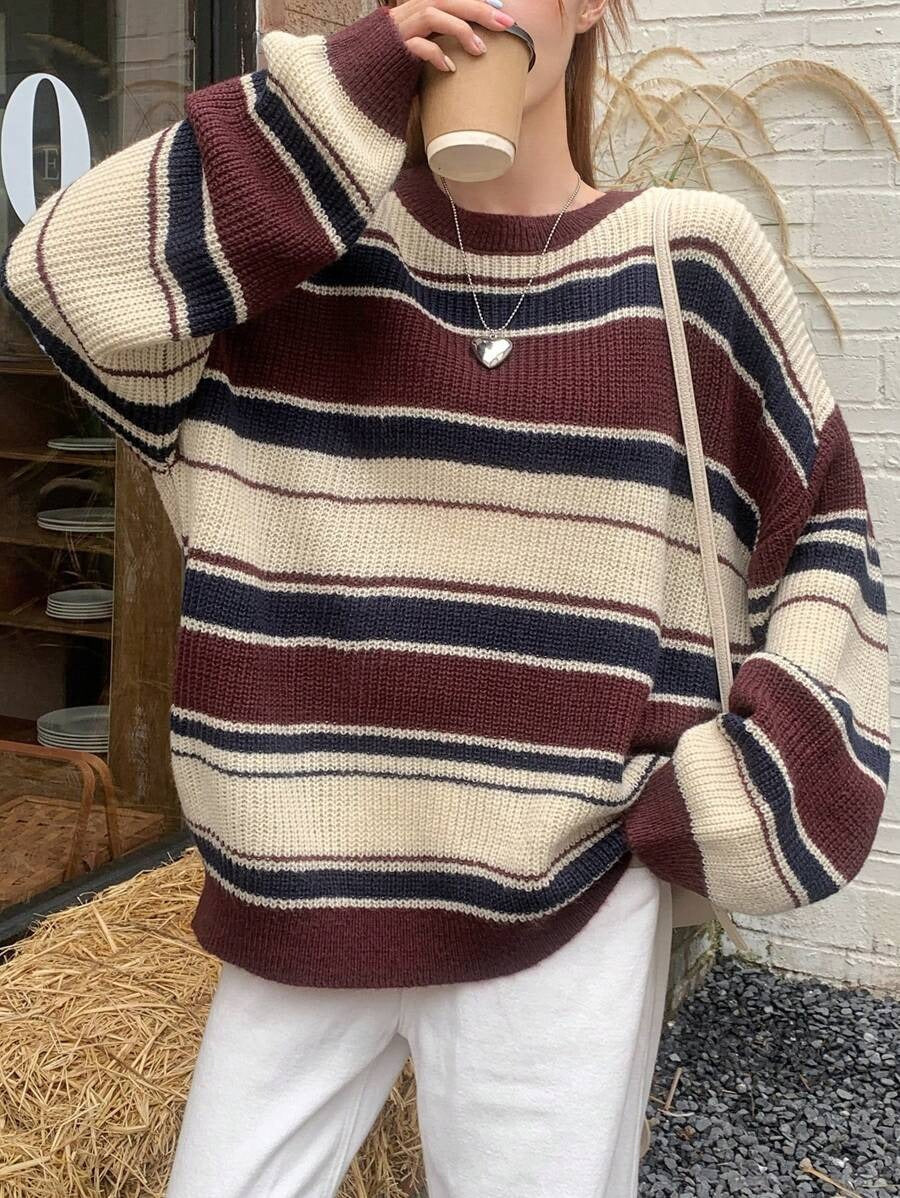 Damen modischer Strickpullover mit Streifenmuster WW