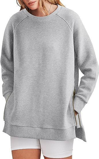 Damen lässiger Sweatshirt mit Seitentaschen und Reißverschluss WW