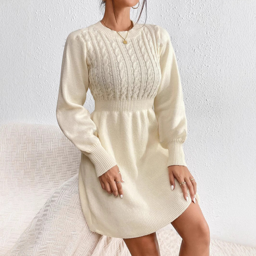 Damen Strickkleid mit voluminösen Ärmeln und strukturiertem Oberteil WW