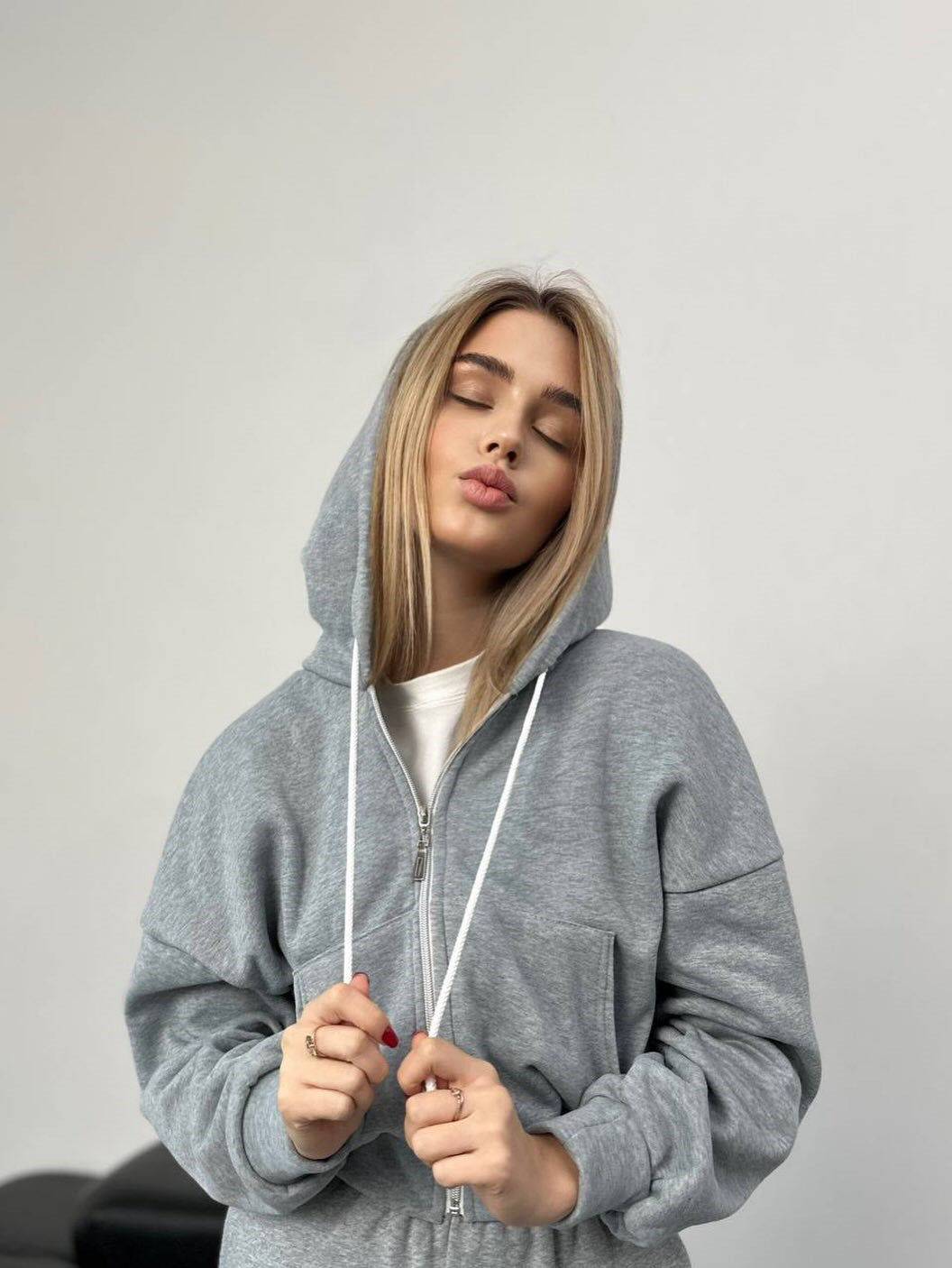 Damen oversized Kapuzenjacke mit hochwertigem Reißverschluss WW