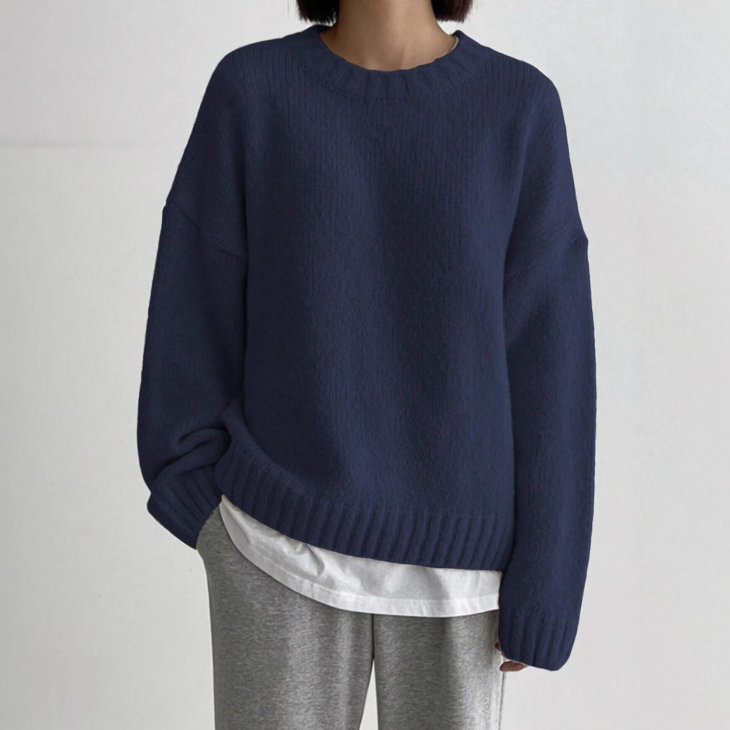 Damen Grober Strickpullover mit lässigem Schnitt und Rundhalsausschnitt WW