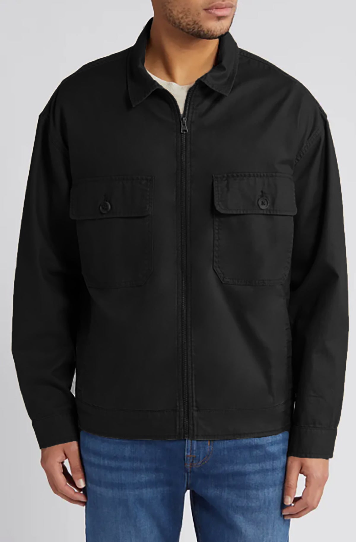Herren Utility-Jacke mit aufgesetzten Taschen und durchgehendem Reißverschluss WW