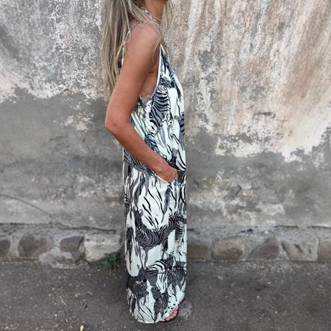 Damen Maxikleid mit einzigartigem Tiermuster und verstellbaren Trägern WW