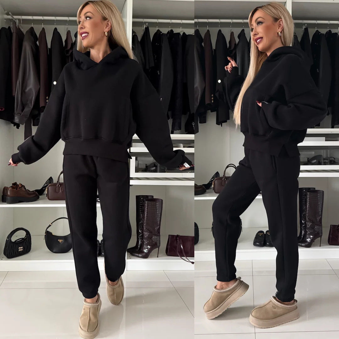 Damen lässiges Loungewear-Set mit Hoodie und Jogginghose aus weichem Fleece WW