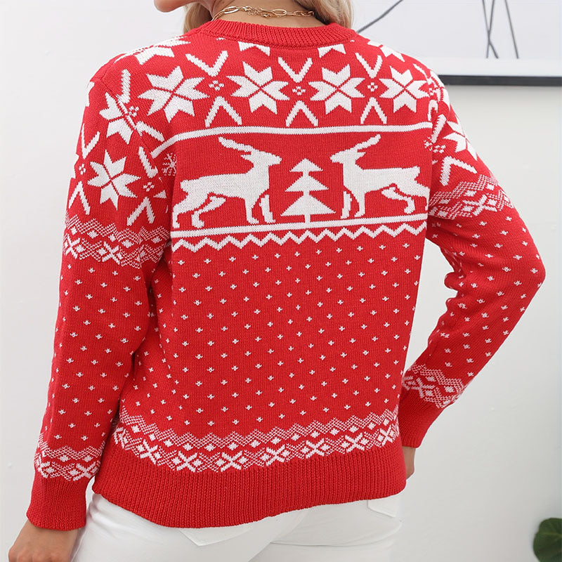 Damen Weihnachts-Pullover mit inuitiven Motiven und Rundhalsausschnitt WW