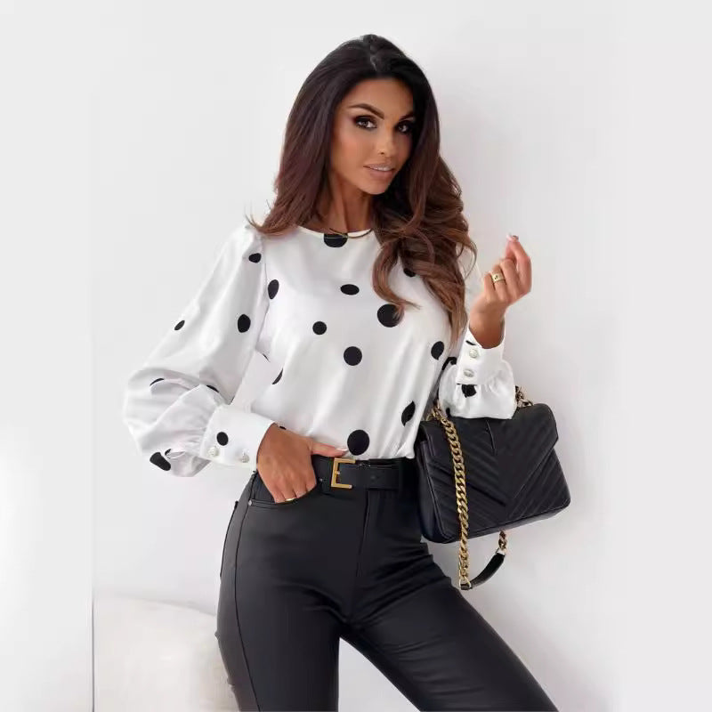 Damen Bluse mit Polka-Dots und elegantem Schnitt WW