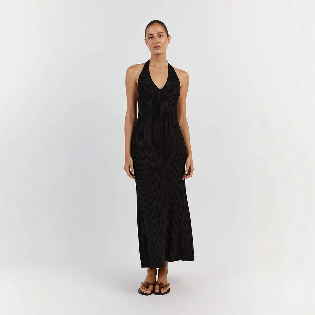 Damen Maxikleid mit raffiniertem Rippdesign und elegantem V-Ausschnitt WW