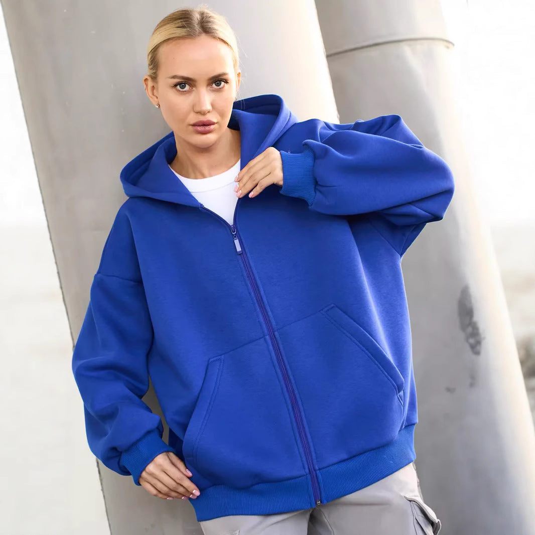 Damen lässiger Kapuzenjacke mit praktischem Reißverschluss und großen Taschen WW