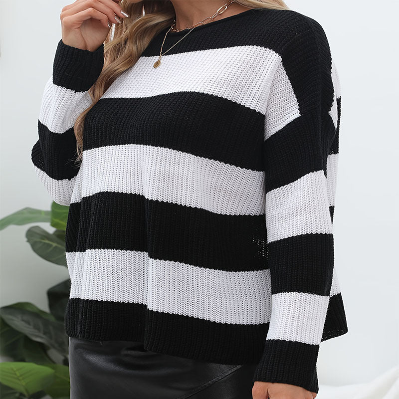 Damen lässiger Pullover im modernen Blockstreifenlook aus leichtem Strick WW