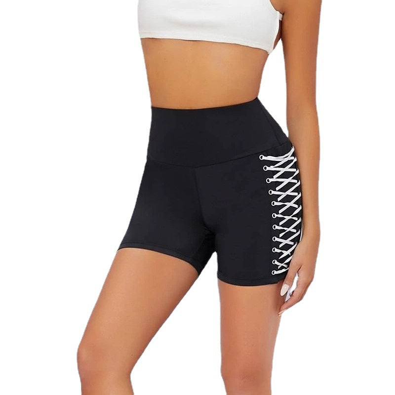 Damen Hochtaillierte Trainingsshorts mit dekorativem Schnürdesign WW