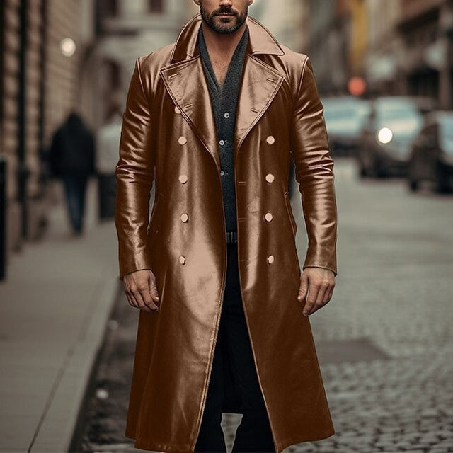 Herren Eleganter, glänzender Trenchcoat mit abnehmbarem Kragen WW