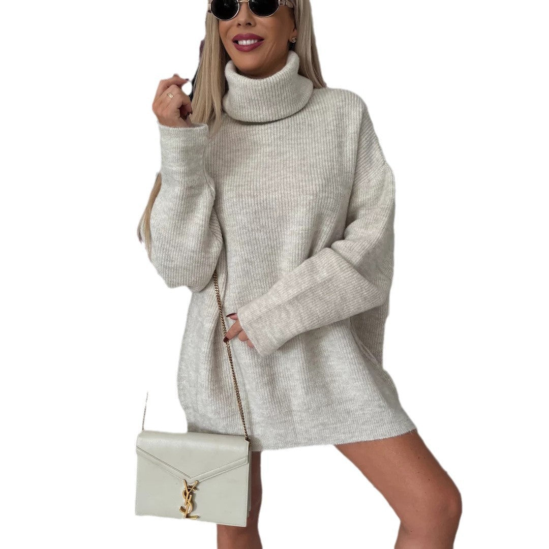 Damen Stylish Oversized Pullover mit hohem Kragen WW