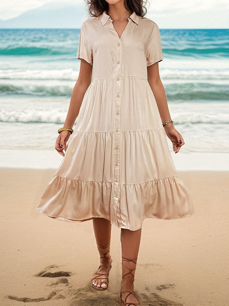 Damen Hemdblusenkleid mit fließendem Schnitt und dekorativen Knopfdetails WW