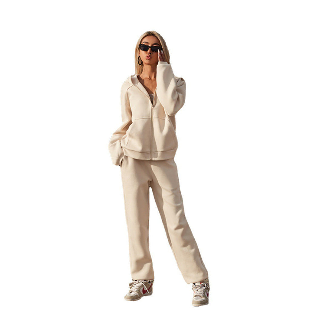 Damen sportliches Fleece-Set mit funktionalem Reißverschluss und lässigem Schnitt WW