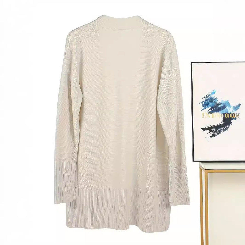 Damen lässiger Strickcardigan mit offenen Vorderteilen und praktischen Taschen WW