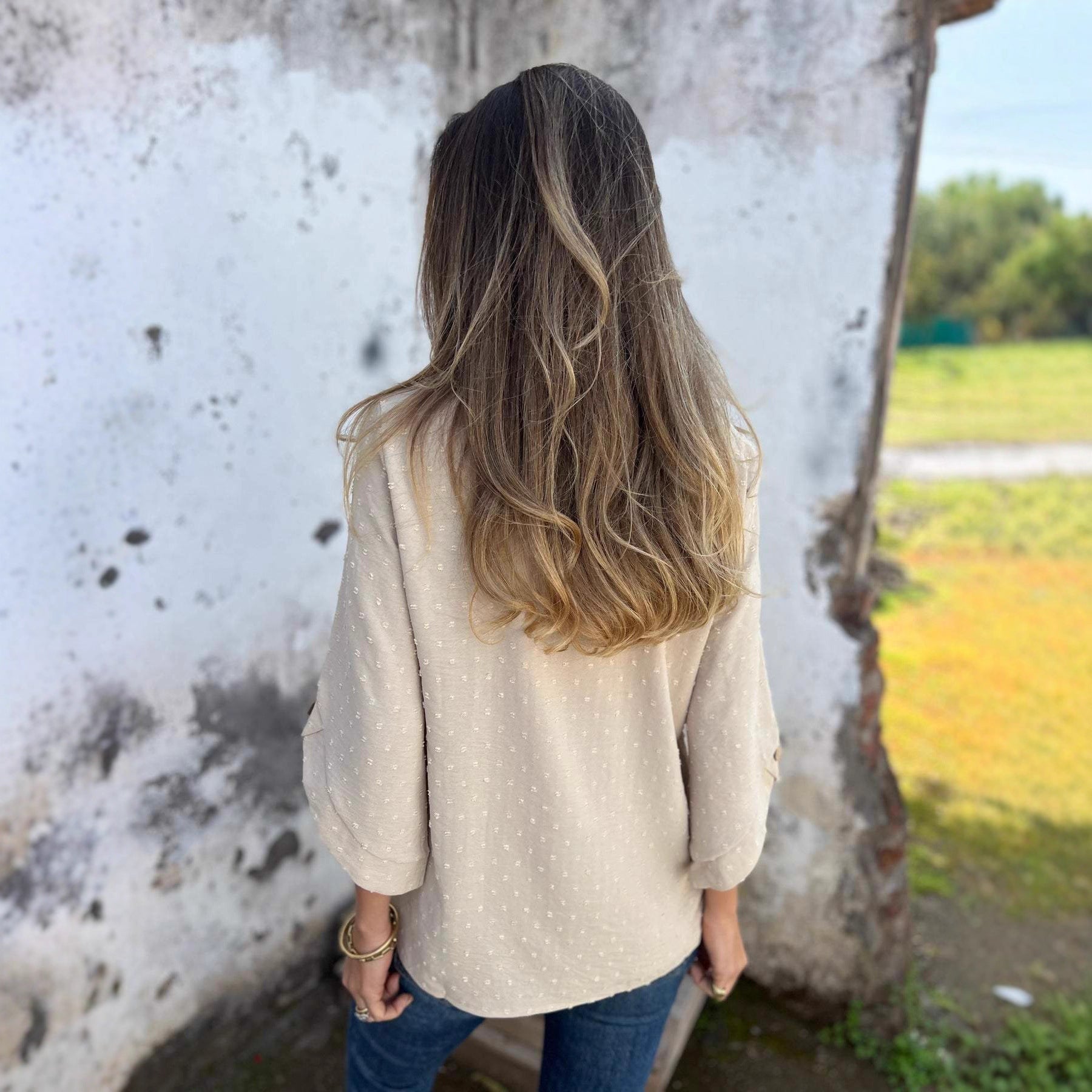 Damen lässige Bluse mit strukturiertem Stoff WW