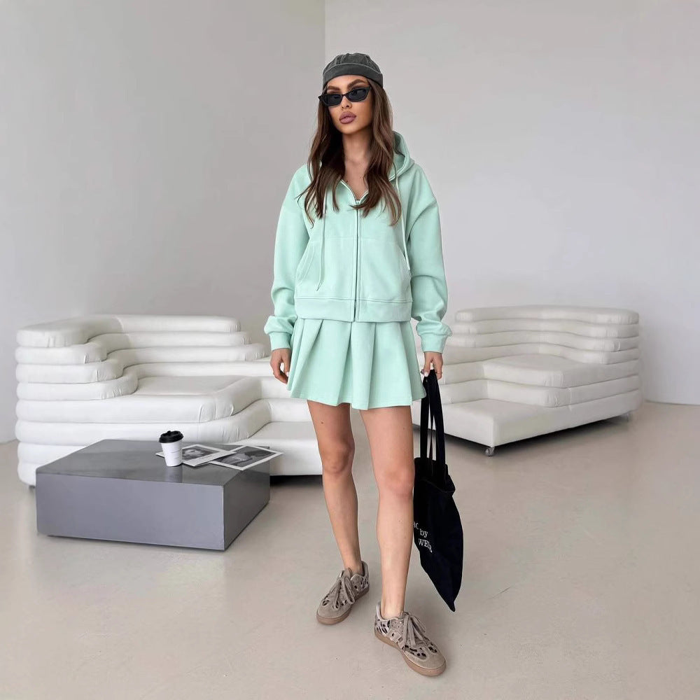 Damen lässiges Hoodie-Rock-Kombinationsoutfit WW