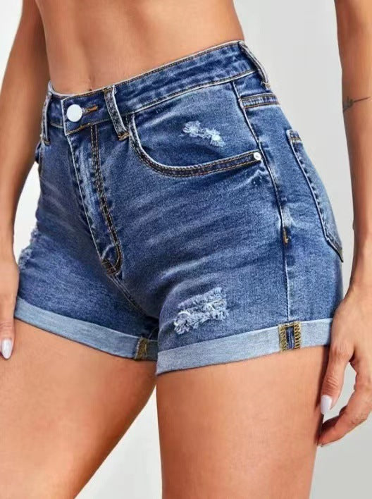 Damen Jeans-Shorts im Vintage-Stil mit hohem Bund und distressed Details WW