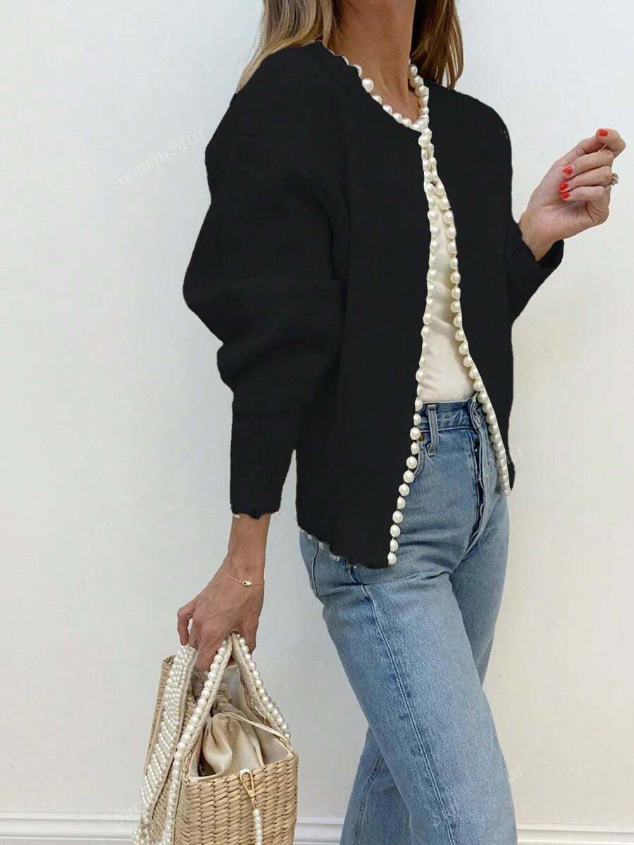 Damen Elegante Strickjacke mit Perlenverzierung WW