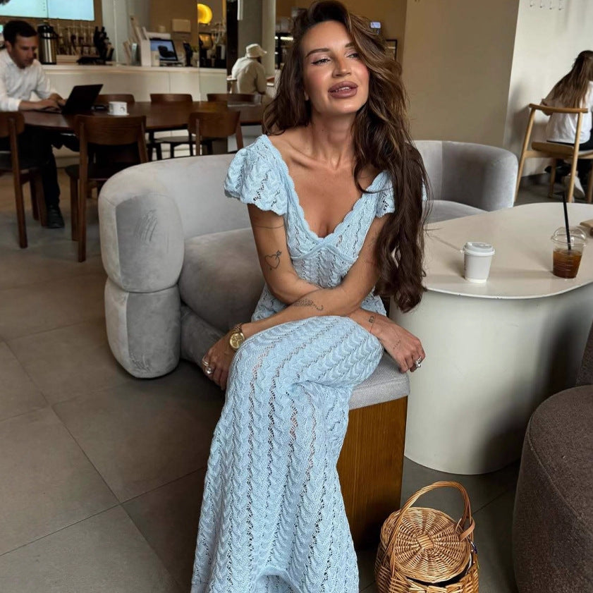 Damen Strickkleid mit zarten Rüschendetails und feiner Lochstrickstruktur WW