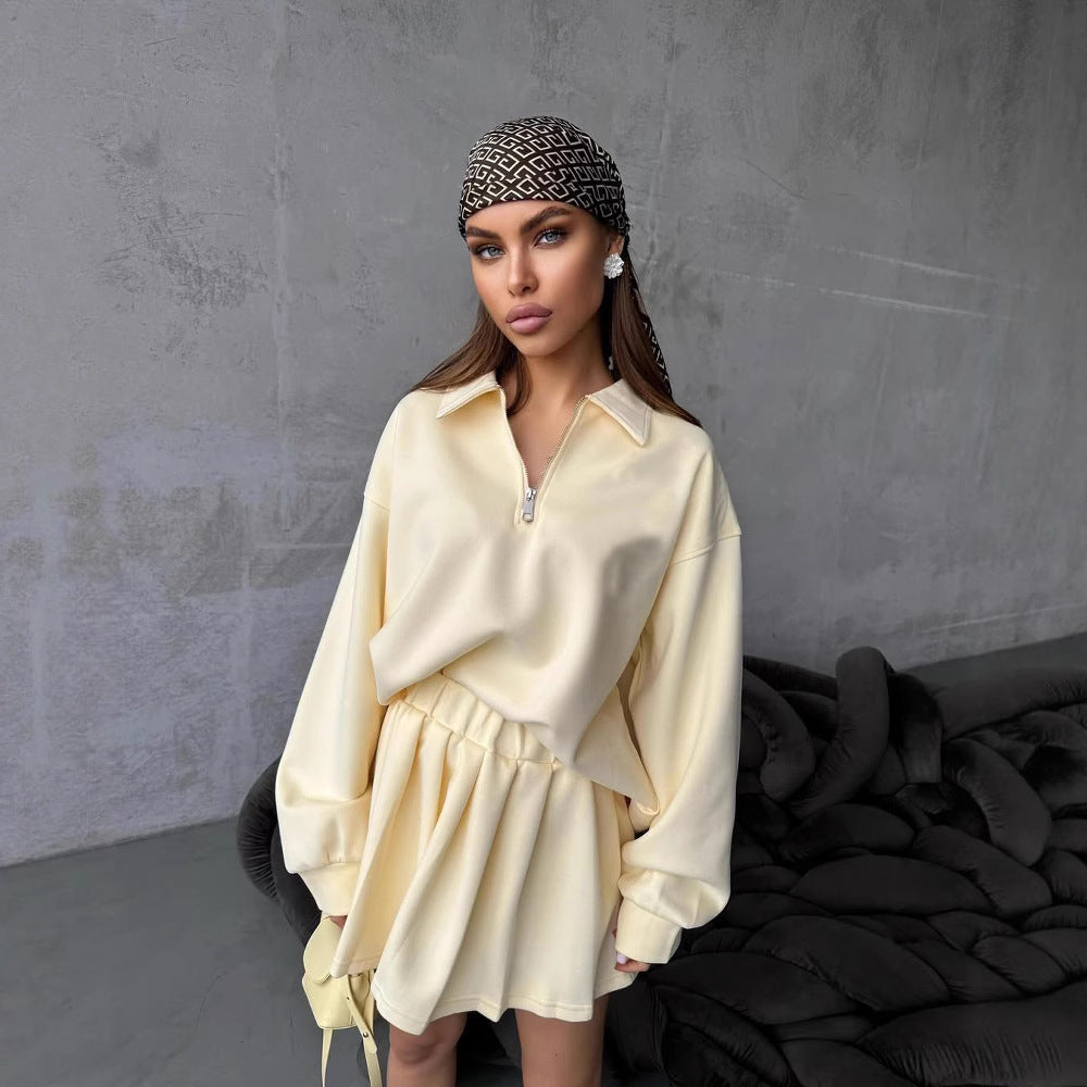 Damen lässiger Pullover mit kurzem Reißverschluss und weitem Schnitt WW