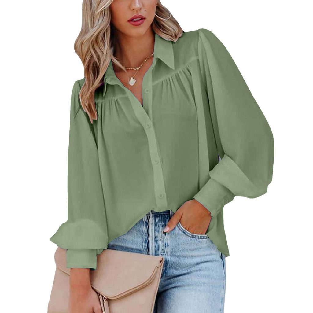 Damen Elegante Bluse mit Puffärmeln und Knopfdetails WW