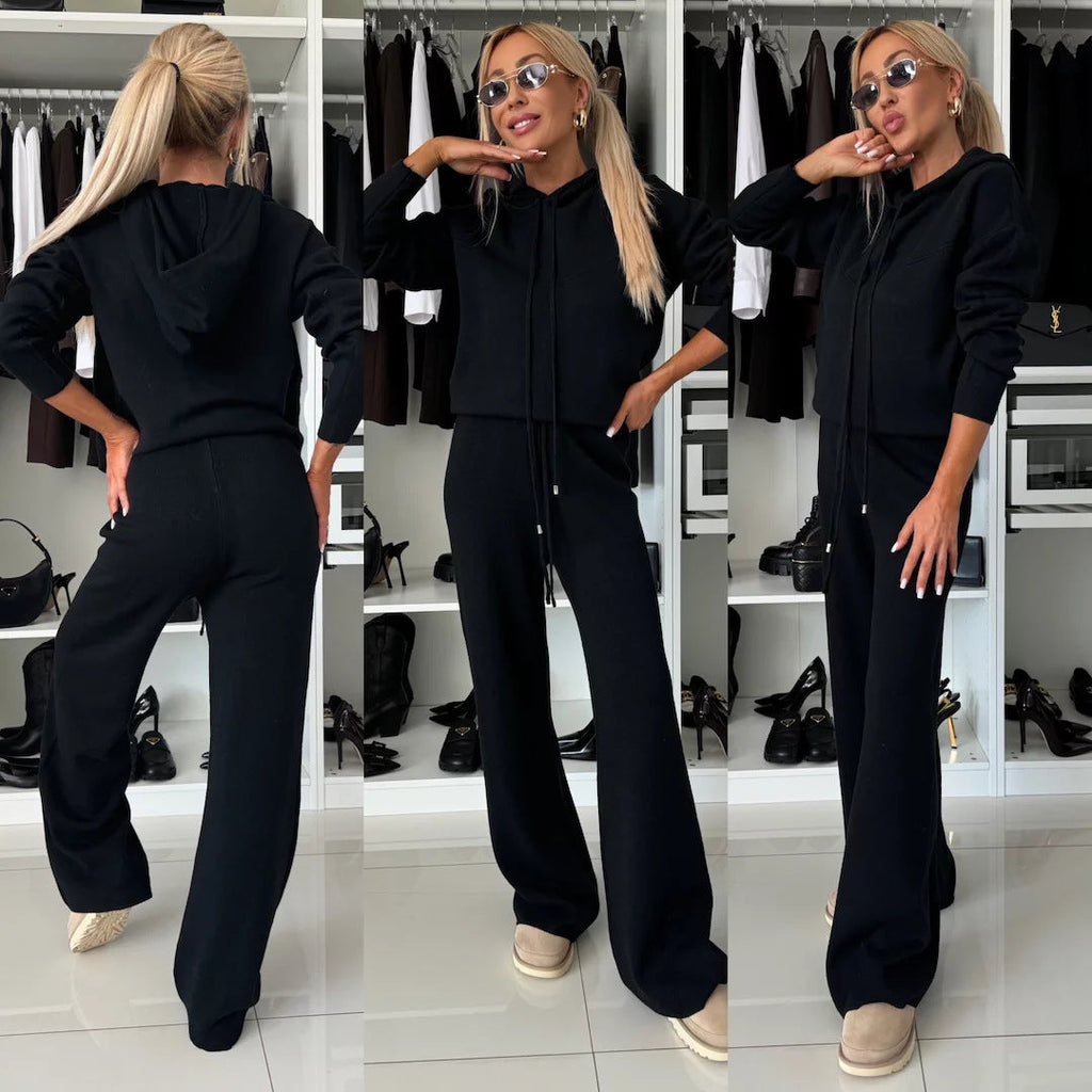 Damen entspannte Fleece-Hoodie und weite Hose Set WW