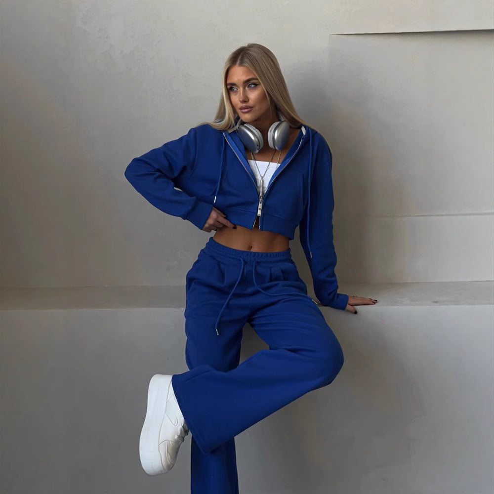 Damen stylisches Crop-Set aus Kapuzenpullover und bequemen Jogginghosen WW