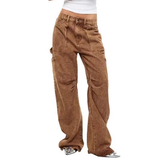 Damen lässige Cargo-Jeans mit verstellbarem Bund WW
