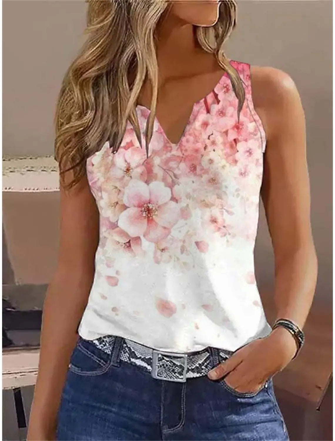 Damen ärmelloses Blusenshirt mit floralem Design WW