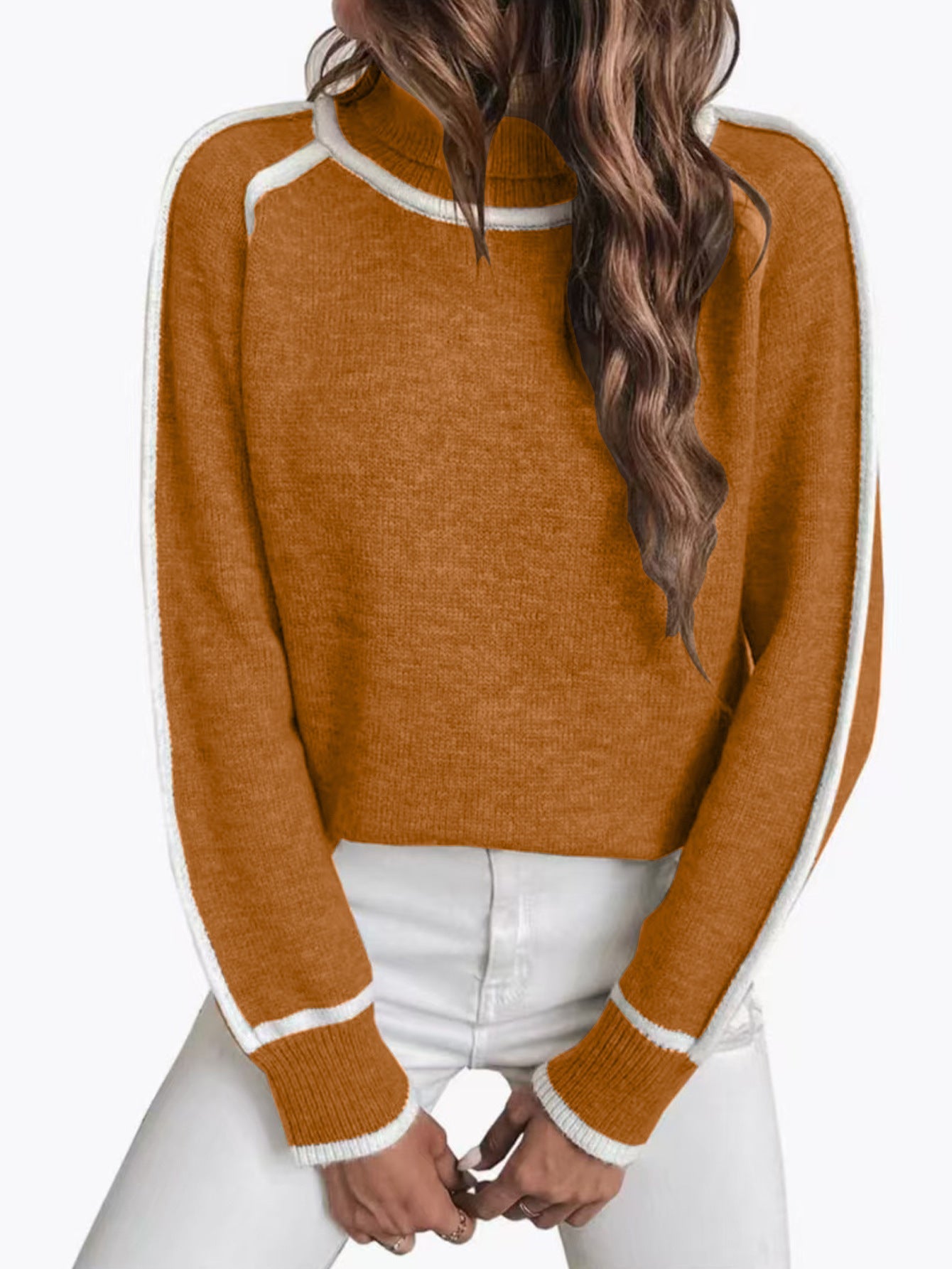 Damen Übergroße Strickpullover mit Stehkragen WW