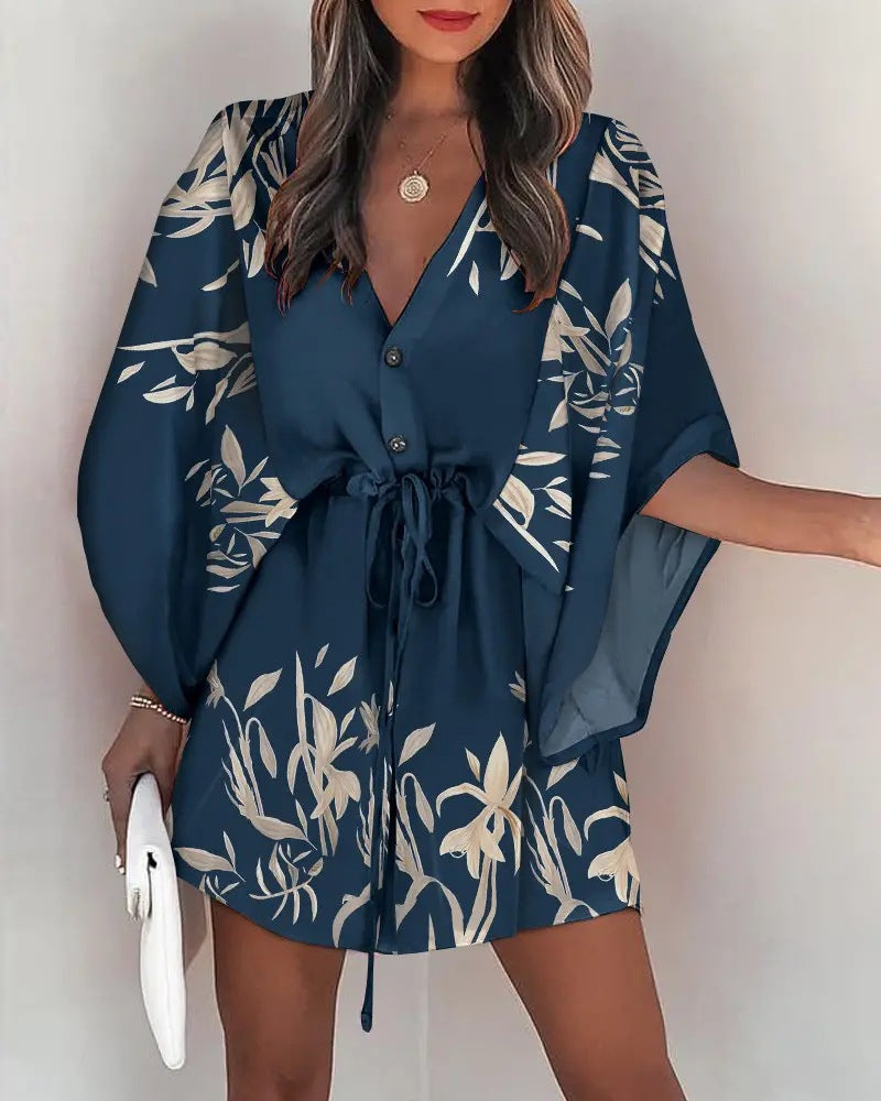 Damen angehendes Strandkleid mit eleganter Taillenbindung und einzigartigem Muster WW