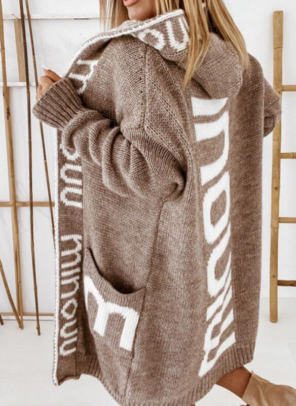 Damen Oversized Strickjacke mit Kapuze und praktischen Taschen WW