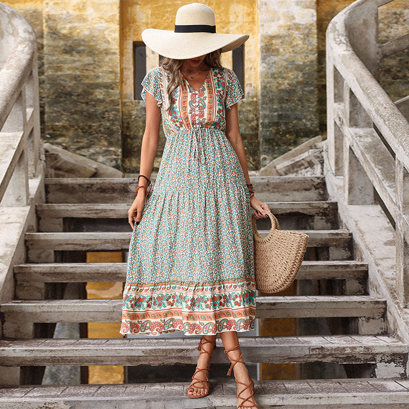 Damen Maxikleid mit floralen Applikationen und detailreicher Knopfleiste WW