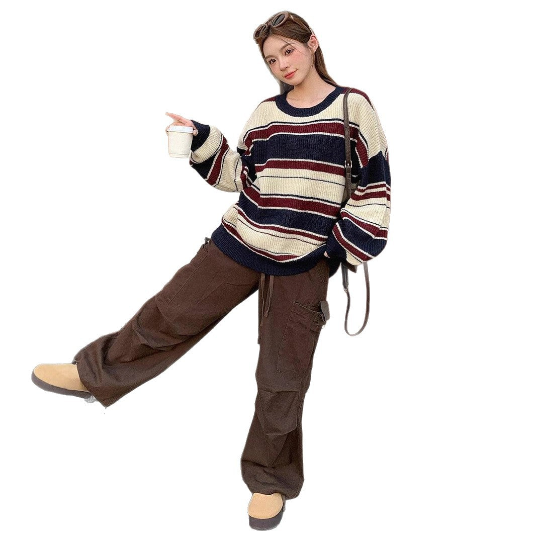 Damen modischer Strickpullover mit Streifenmuster WW