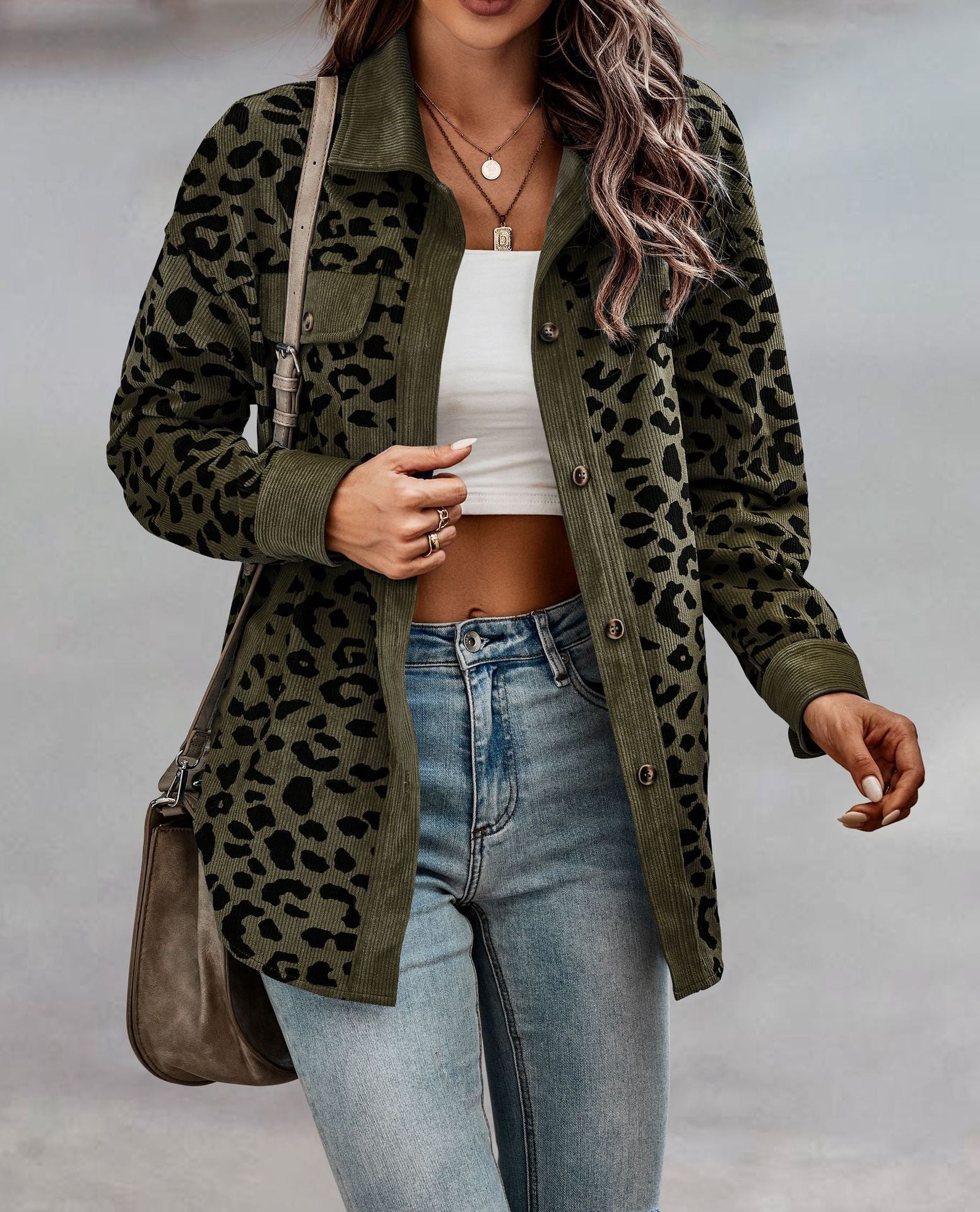 Damen Stilvolle Übergroße Leopardenmuster Jacke WW