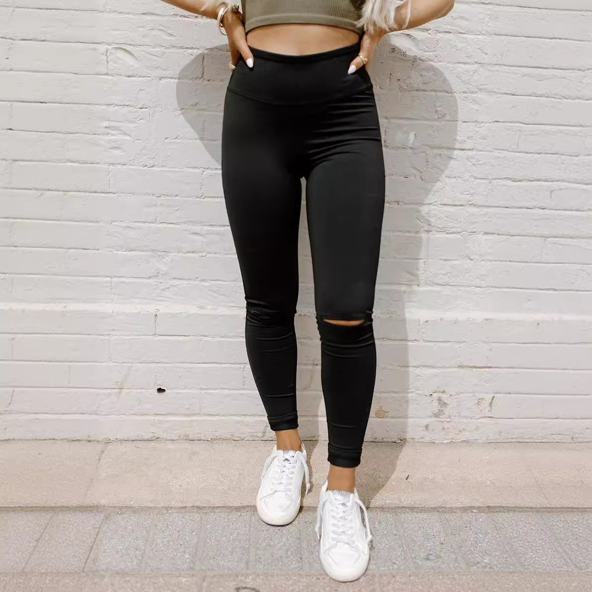 Damen Stepp-Leggings mit Riss-Detail WW