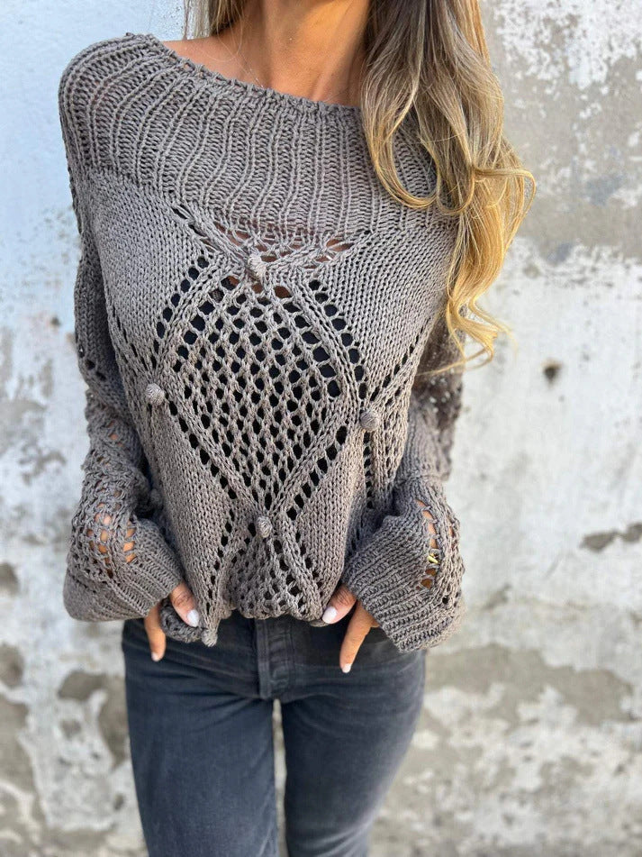 Damen luftiger Strickpullover mit grobem Maschenmuster und weitem Schnitt WW