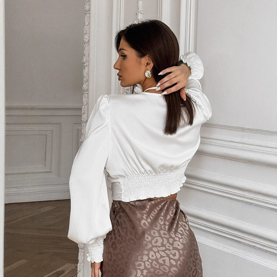 Damen Schicke Bluse mit floralem Detail und Puffärmeln WW