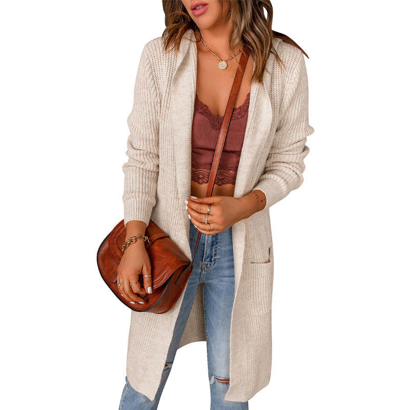 Damen lange Strickjacke mit offenen Kanten und Taschen WW