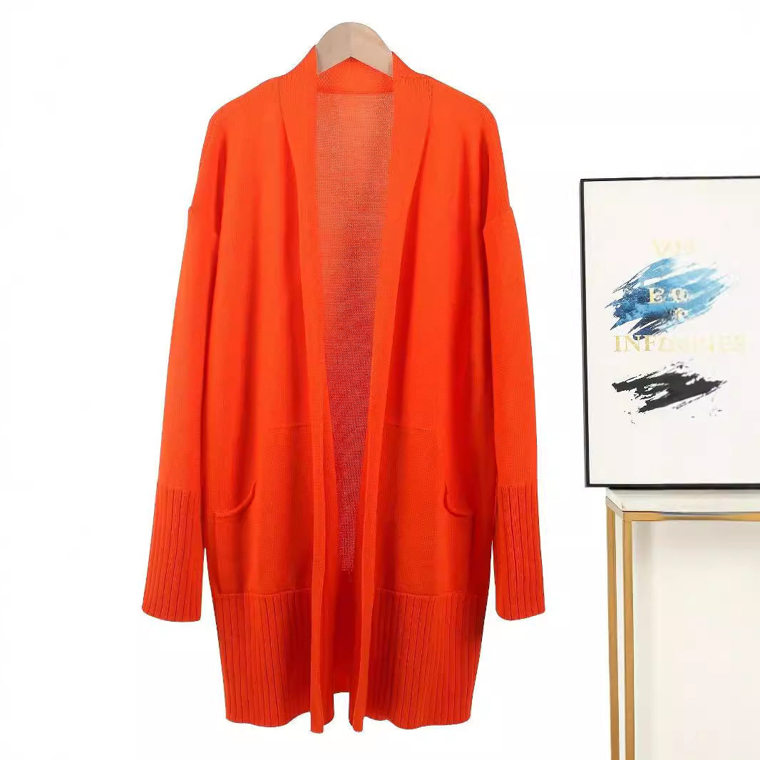 Damen lässiger Strickcardigan mit offenen Vorderteilen und praktischen Taschen WW
