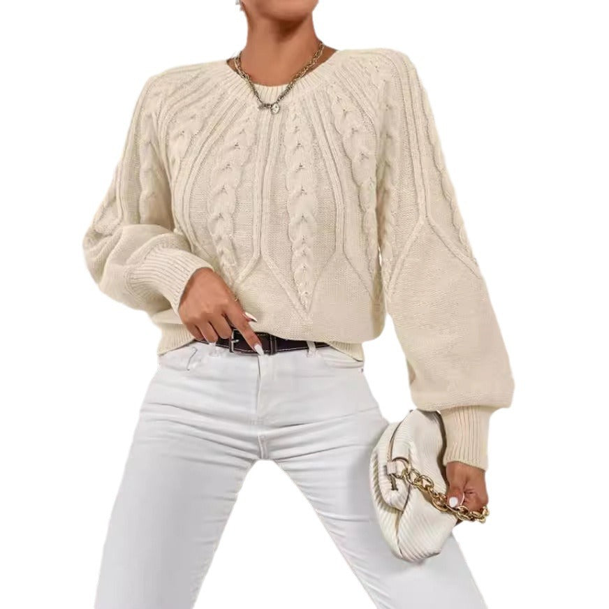 Damen Strickpullover mit Zopfmuster und weitem Schnitt WW